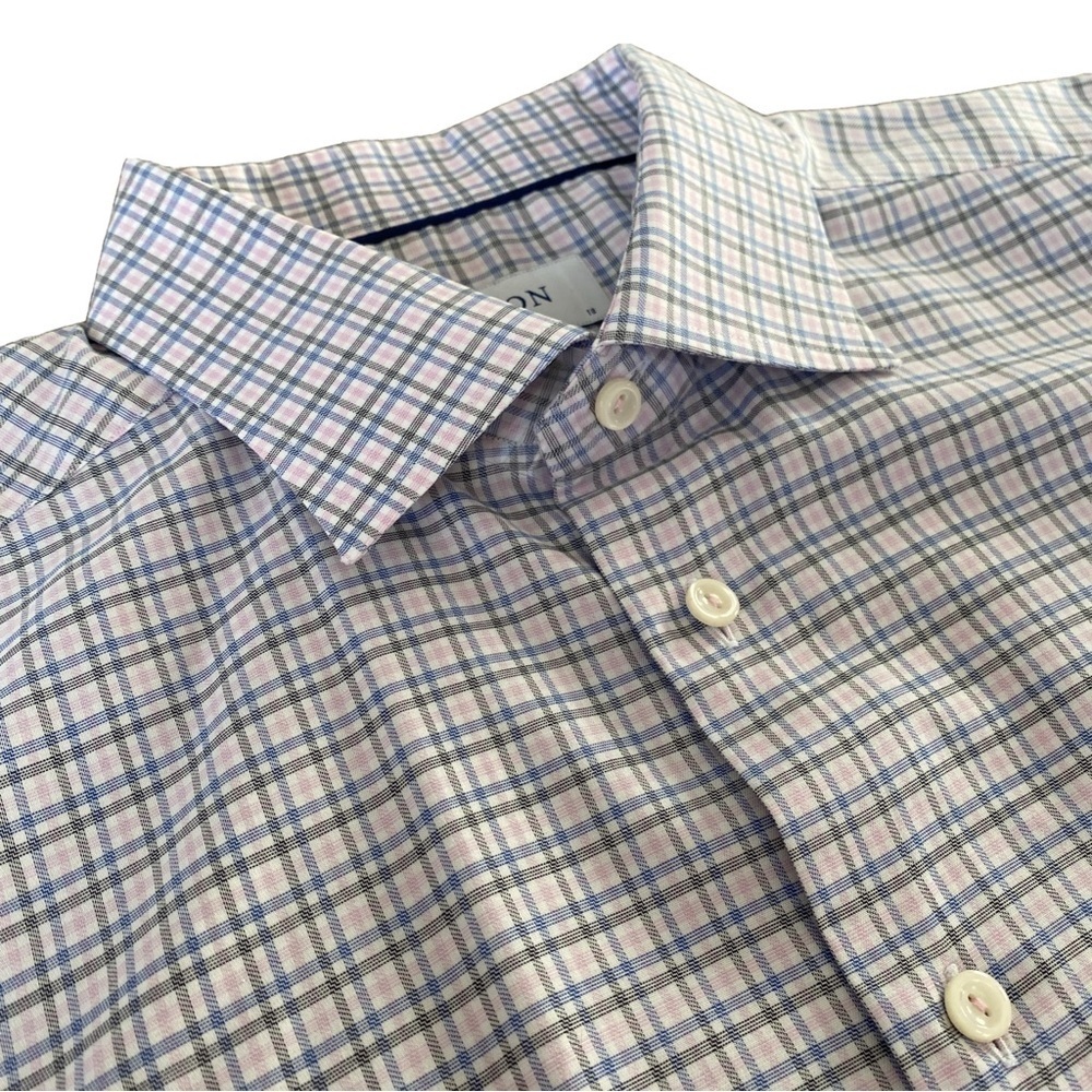 ETON Contemporary Fit Men's Button Up Dress Shirt Plaid Sz 46/18 NWOT